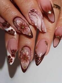 Sanrio Mejora instantáneamente tu apariencia con este juego completo de 24 uñas postizas de almendra de tamaño mediano. Combina un estilo vintage, elegante, hermoso, moderno, casual y fresco, con una variedad de diseños exquisitos: patrones de flores punteadas en degradado burdeos y blanco en 3D, decoraciones con cuentas doradas, rhinestones y perlas falsas.