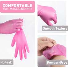 قفازات نتريل وردية 50/100 قطعة يمكن التخلص منها - قفازات نتريل وردية، قفازات خالية من اللاتكس مناسبة لصبغ الشعر والصالونات والتنظيف والوشم، خالية من البودرة