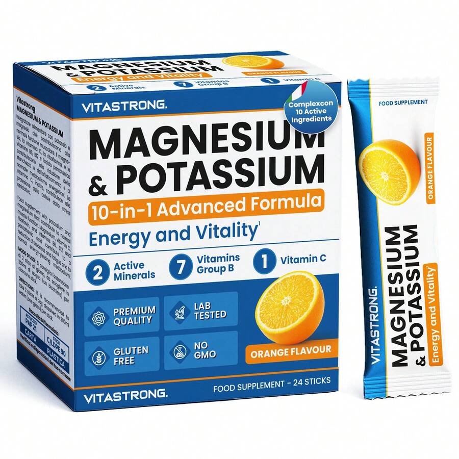 Vitastrong Magnesium And Potassium 10-In-1 – Multivitamin Supplement With Vitamin C And B Vitamins, 24 Sticks, Sugar-Free, GMO-Free, And Gluten-Free, Orange Flavor - Others - View 1