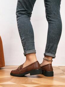 女士乐福鞋，圆头链条平底鞋，户外复古女士平底鞋，复古平底鞋，女士休闲鞋 - 咖啡棕 - 查看 6