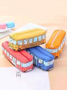 1 pieza Estuche para lápices de autobús de gran capacidad con diseño de dibujos animados, estuche para lápices, estuche para lápices de coche, estuche para lápices de autobús para estudiantes, caja de papelería