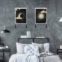 Pack Of 2 And Moon Tapestry Moon And Tapestry Clouds Tapestries Aesthetic Tapestry Black Tassel Tapestry Wall Hanging Room Decor Cloud