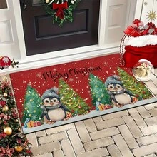 1 pieza Alfombra rectangular de gel de sílice con estampado de pingüino para decoración y regalo de Navidad, para sala de estar, dormitorio, pasillo, baño, lavandería - Poliéster, decoración del hogar para interiores/exteriores - Multicolor - Ver 2