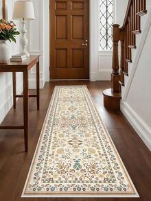 1pc Beige Rugs,Floral Style,Runner Rug,Faux Cashmere Jelly Base 1000g/M² Washable And Machine Washable,Home Decor, Living Room,Kitchens,Passage, Bedroom, Dining Room, Office, All Seasons - Beige - View 11