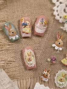 1pc Rabbit, Bear, Flower Nail Charm Sticker DIY Art Y2K Style 5D Nail Art Decoration Decal Nails - Multicolor - View 3