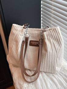 轻便、商务休闲、时尚大容量简约毛绒单肩手提包，适合上学、旅行、购物、约会，是送给年轻女孩、女大学生、职场新人和OL的理想礼物。 - 白色 - 查看 2