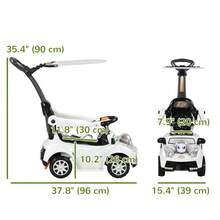 QABA Push Car, 3 In 1 Kids Ride On Car Toddler Sliding Car With Music, Light, Foot To Floor Baby Car With Handle, Removable Canopy, Safety Guardrail, Horn, White - 白色 - 查看 2