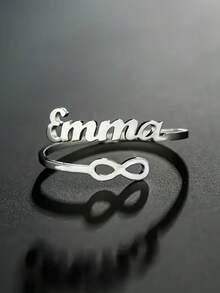 Custom Rings, Custom Name Rings, Personalized Simple Nameplate Open Rings, Stainless Steel Adjustable Rings, Gifts For Her, Women's Fashion Jewelry - Multicolor - View 4