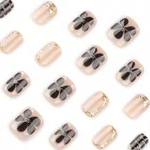 2026hot-3D Petal French Tip Press On Nails - Short Square Brown Flower False Nails, Vintage Classic Manicure Set - JP4023 - 查看 3