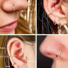 Stylish 304 Stainless Steel Synthetic Zirconium Nose Ring And Ear Cuff Set With Seamless Spiral Cartilage Earrings, Minimalist Style Piercing Jewelry For All Seasons, Parties, And Casual Attire