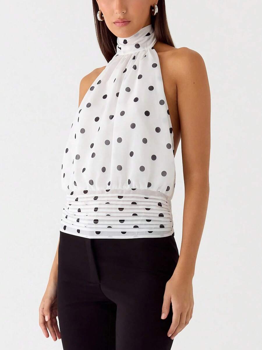 Women Y2k Halter Crop Tops Sleeveless Slim Fit Open Back Stylish Tank Top Tie Up Back Solid Color Summer Causal Camisole For Beach Club Party Streetwear - 白色 - 查看 1