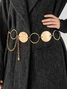 1 pieza Cadena de cintura con disco y anillo dorado de moda, apta para uso casual, diario, boda, fiesta, regalo de vacaciones - Dorado - Ver 3