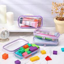 - 4 bolsas de maquillaje transparentes con cierre dura y transparente para lpices, caja de almacenamiento transparente para cosmticos, aperitivos, bloques de construccin, rompecabezas - Púrpura + 7,5 x 3,9 x 2 pulgadas - Ver 6