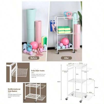 Weight Rack Dumbbells Home Gym Equipment Storage Rack Workout Equipment Storage Cart With Hooks Yoga Mats, Dumbbells, Kettlebells, Foam Rollers, And Resistance Bands