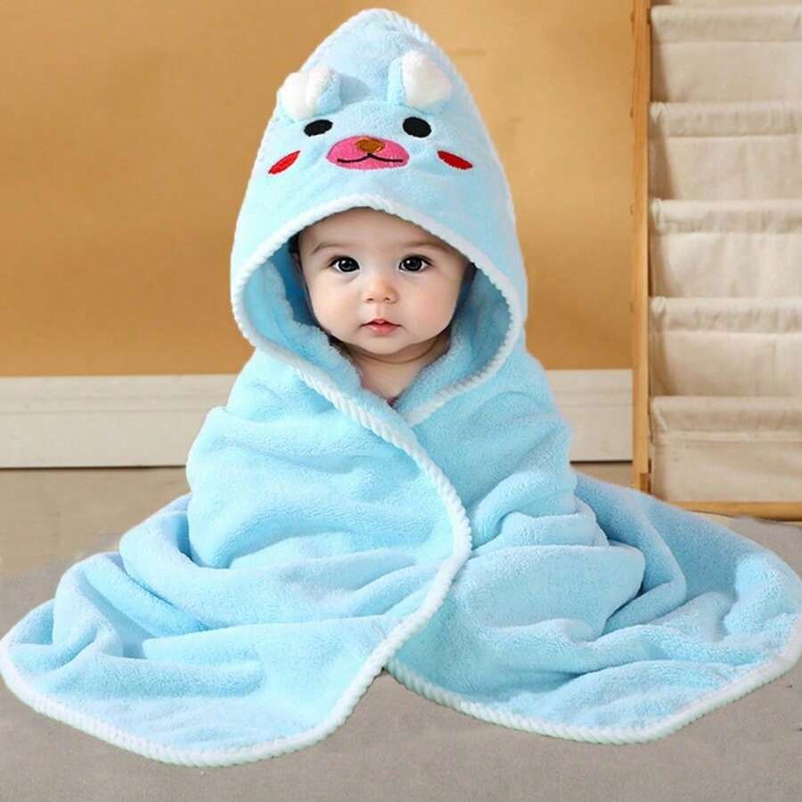 1pc Baby Bath Towel, Size 31.5*31.5in, Hooded Design, Made Of Soft & Absorbent Polyester Fiber Material, Ideal For Bathroom, Stroller And Nap Time - 彩色 - 查看 1