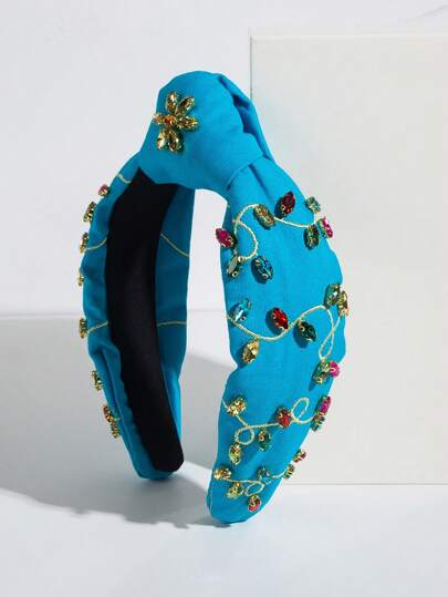 1pc Dopamine Solid Color Fabric Knotted High Crown Headband, Luxurious Multicolor Rhinestone Decor High Quality Ball Gown Party Headpiece, Elegant Women Hair Accessories Headband ,Hair Band ,Diadema ,Hair Hoop