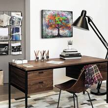 1PCS Framed Tree Of Life Forest Wall Painting - Living Room Abstract Canvas Wall Painting Graffiti Art, Ready To Hang Tree Of Life Graffiti, Poster Painting, Home Decoration, Gift, Suitable For Wall Decoration In Bedroom, Dining Room, Classroom, Bathroom, Study, Apartment, Dormitory, Kitchen, Office, Cafe, Hotel, Bar, Dressing Room, Corridor, Gallery And Other Places; Room Decoration Aesthetic Supplies - 彩色 - 查看 5