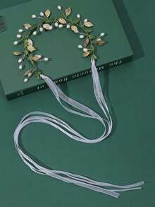 1pc Flower Girl Princess Flower Headpiece Girl Stuff Pearl Headband Alloy Floral Bridal Hair Accessories Communion Wedding Prom Photography Prop For Girls - White - View 9