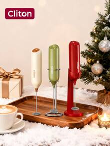 CLITON 1pc Powerful Electric Milk Frother Handheld With Stainless Steel Stand Battery Operated Whisk Drink Mixer For Coffee,Frappe, Latte, Matcha, Hot Chocolate, Mini Hand Blender 2025 Version, Battery Operated Hand Frother Stirrer Wand-Black Hand Mixer Milk Frother For Coffee - Frother Handheld Foam Maker For Lattes, Electric Whisk Drink Mixer Mini Foamer For Cappuccino, Frappe, Matcha, Hot Chocolate - Kitchen Gifts - Black