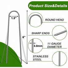16 Pack Garden Landscape Staples 6 Inch Soaker Hose Stakes 11 Gauge Drip Line Irrigation Stakes Water Hose Hooks Galvanized Lawn U Pins Sod Nails For Chicken Wire Drip Tubing Dog Fence - 16件x6 - 查看 3