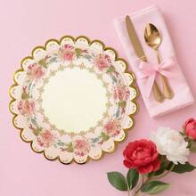 48 PCS Vintage Floral Paper Plates Inch, Scalloped Flower Tea Party Plates Disposable Cake Dessert Plate Birthday Bridal Shower Shower Wedding Party Decorations Floral - Hoa - Xem 6