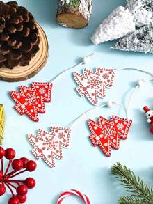 12 pezzi Decorazioni per albero di Natale, Decorazioni natalizie in legno da appendere, Pezzi per albero di Natale rossi e bianchi da appendere, Etichette regalo artigianali per la casa