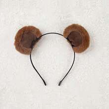 Cute Brown Bear Ear Headband – Movable Plush Cosplay Hairband For Halloween, Makeup, Face Washing & Costume Dress-Up - Multicolor - View 12