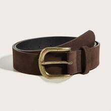 1pc Vintage Copper Square Buckle Velvet Belt For Women, Suitable For Dresses And Coats - Coffee - View 8