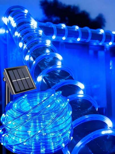 (50/100/200/300 LED) Solar Powered LED Tube Lights, Upgraded Tube Lights, 8 Modes With Blue Flashing Effect, 300 LEDs - 50 LEDs Night Light Solar Powered LED Tube Lights | Transparent Tube Lights, Wrapped Around Wooden Stakes For Decoration, Flexible Solar String Lights | Multiple Color Options | Ideal For Weddings And Outdoor Decor