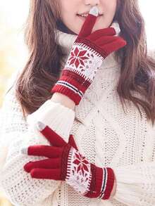 Christmas Party Ball Snowflake Knit Warm Gloves, Autumn/Winter