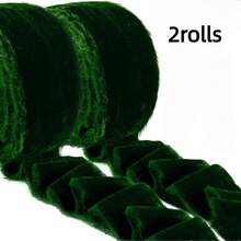 2 Rolls 1.5 Inch 1.5 Yards (3yards Total) Velvet Ribbon Frayed Edge Silk Velvet Ribbon Raw Edge Christmas Ribbon For Holiday Wreath Bow Decorations Gift Wrapping