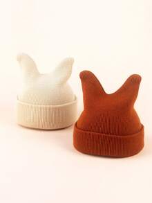 1/2 piezas Gorro de punto con cuernos dobles de dibujos animados lindos y cálidos para niños/bebés, gorro de punto versátil