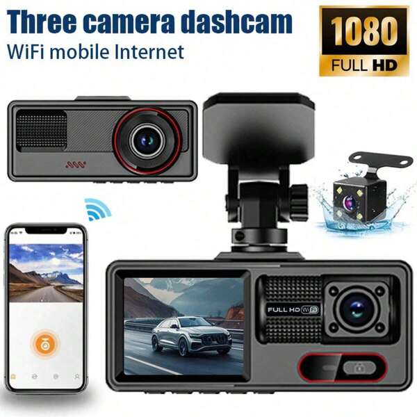 Dash Cam, Wireless WiFi Dashcam, 1080P HD Car Three-Lens Dash Cam, Hidden Mini Dashboard Recorder, 24H Security Monitor, Small Dashboard Camera For Cars