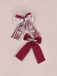 2 piezas Clips de lazo para el cabello con tema navideño color borgoña para niñas, diadema con diseño de encaje de estampado floral, decoración para el cabello para el festival de Navidad para adolescentes - Multicolor - Ver 7