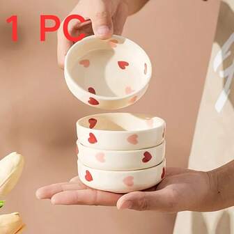 1pc Nordic-Style Heart-Shaped Ceramic Serving Dishe - Cream With Red Heart Patterns, Heat-Resistant & Colorfast Small Plates For Snacks, Seasonings, Side Dishes - Easy To Clean For Home Kitchen & Dining Table Decor, Seasoning Dishes