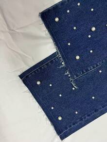 Pantalones casuales anchos de pierna ancha con diseño de denim azul de mujer, estilo callejero europeo y americano de moda Em E Em con adorno de cintura alta