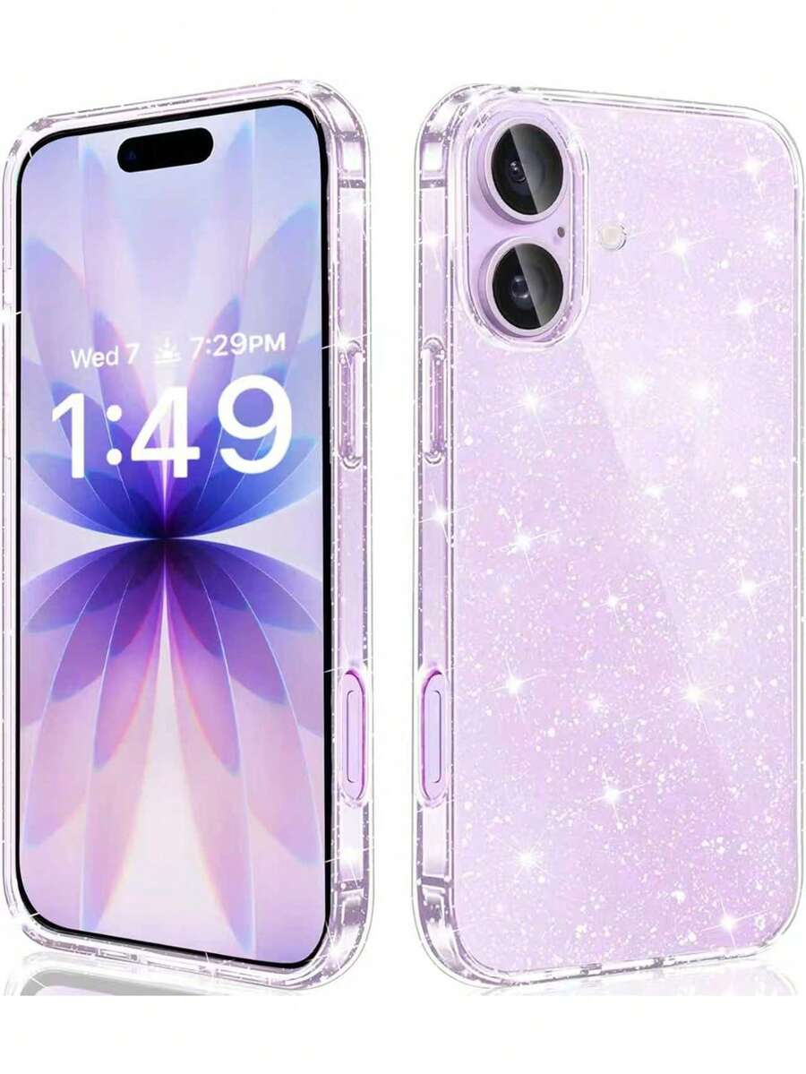 1件裝奢華亮片透明手機殼,適用於 iPhone 17 Air 16 15 14 13 12 11 Pro Max Plus,軟 TPU 背蓋 - 無色 - 查看 1