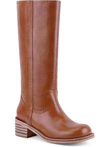 Botas de tacón cuadrado bajo y grueso hasta la rodilla para mujer, estilo - Silla de montar-a - Ver 12