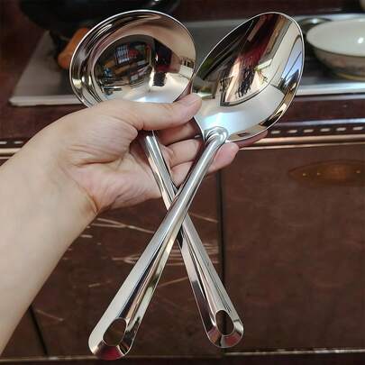 1/2/5pcs Stainless Steel Spoons/Soup Spoons, Long Handle Pointed Tip Rice Spoons, Suitable For Home Kitchen, Restaurant Shared Vegetable Spoons