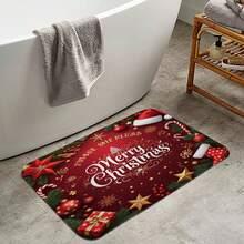 1 pieza/4 piezas Juego de decoración de baño multifuncional con corona de flores navideña roja, incluye 12 ganchos gratis, con ambiente elegante navideño, decoración de invierno, alfombra de baño, alfombra de inodoro en forma de U y alfombra de inodoro redonda, adecuado para todos los escenarios de decoración navideña