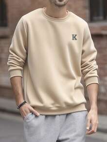 男士休闲日常灰色字母印花圆领卫衣，百搭，适合送给丈夫、男友或朋友，春/秋/夏皆宜