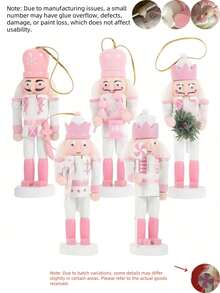 5 buc. decorațiuni de Crăciun în formă de gheare de nucă, gheare de nucă din lemn, decorațiuni suspendate, aranjament cu gheare de nucă de 5 inch înălțime pentru brad de Crăciun, decorațiuni roz de Crăciun pentru decorațiuni de brad de Crăciun, decorațiuni pentru păpuși sau cadouri