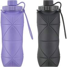 Collapsible Silicone Travel Bottle 20oz 600ml Reuseable Leakproof Foldable Sports Bottle, With Carrying Strap, Dark Gray+ Purple - Xám đậm + Tím - Xem 2