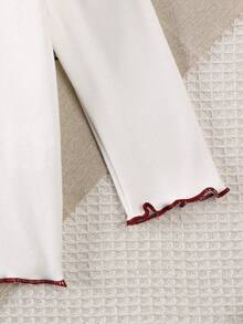 Girls' Autumn/Winter Fashion Solid Color Contrast Frill Trim High Neck Long Sleeve T-Shirt - White - View 7