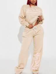 Plus Size Women's 2pcs Casual Graphic Print Sweatshirt And Sweatpants Set Back To School Going Out Outfit