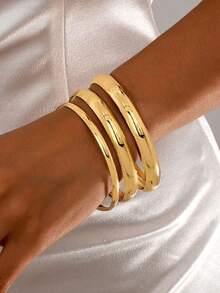 3pcs/Set Luxurious Circular Gold Bangle Bracelet Set For Women, Suitable For Evening Parties, Dates, Gatherings And Festive Gifting - Silver - View 6