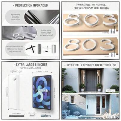 8 Inch Large House Numbers Outside, Zinc Alloy Address Numbers With Durable Stain - Resistant White Stone Powder Coating, Heavy - Duty Door Numbers Home Or Business Number 1, Matte White