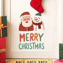 Fröhliche Weihnachten Weihnachtsmann & Schneemann selbstklebende abnehmbare Kunststoff Wandaufkleber - Abziehen & Aufkleben asymmetrische Toilette, Kühlschrank, Tür Dekorationen mit Schneeszene, Schneeflocken & süßem Weihnachtsmann/Schneemann Duo für Feiertagsdekoration (hinterlässt keine Rückstände)