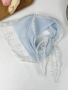 1pc Summer Floral Headband Scarf, Lightweight Vintage Lace Bandana Head Wrap, French Style Accessory For Women - Baby Blue - View 6
