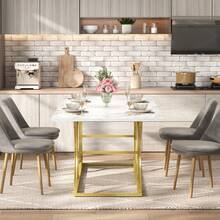 Dining Tables - White+Gold + MDF + European - View 11